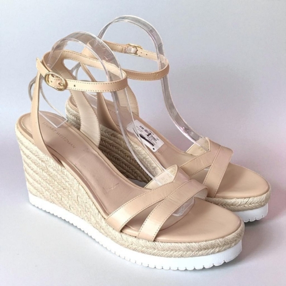 Stuart Weitzman Cream Wedge Sandals Size Women's 11 - Picture 1 of 17